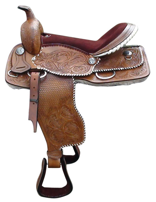 WESTERN-SADDLE-FULL-FLOWER-PRINT-BUCKSTITCHED-RAWHIDE